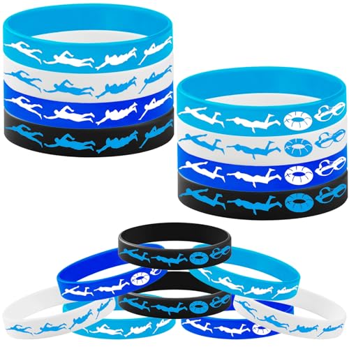 PIBIPAID 48PCS Swimming Rubber Bracelet Party Favors Swimming Silicone Wristband Party Supplies Decorations Swimming Action Sport Themed Birthday Baby Shower Party - Image 1