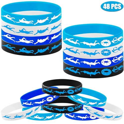 PIBIPAID 48PCS Swimming Rubber Bracelet Party Favors Swimming Silicone Wristband Party Supplies Decorations Swimming Action Sport Themed Birthday Baby Shower Party - Image 5