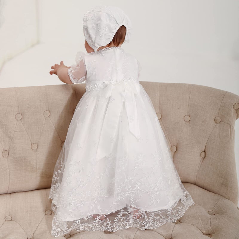 DPKM Baby Girls Christening Dress 4PCS Newborn Tulle Baptism Gown Outfit for Birthday Party - Image 5