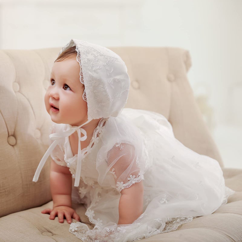 DPKM Baby Girls Christening Dress 4PCS Newborn Tulle Baptism Gown Outfit for Birthday Party - Image 2