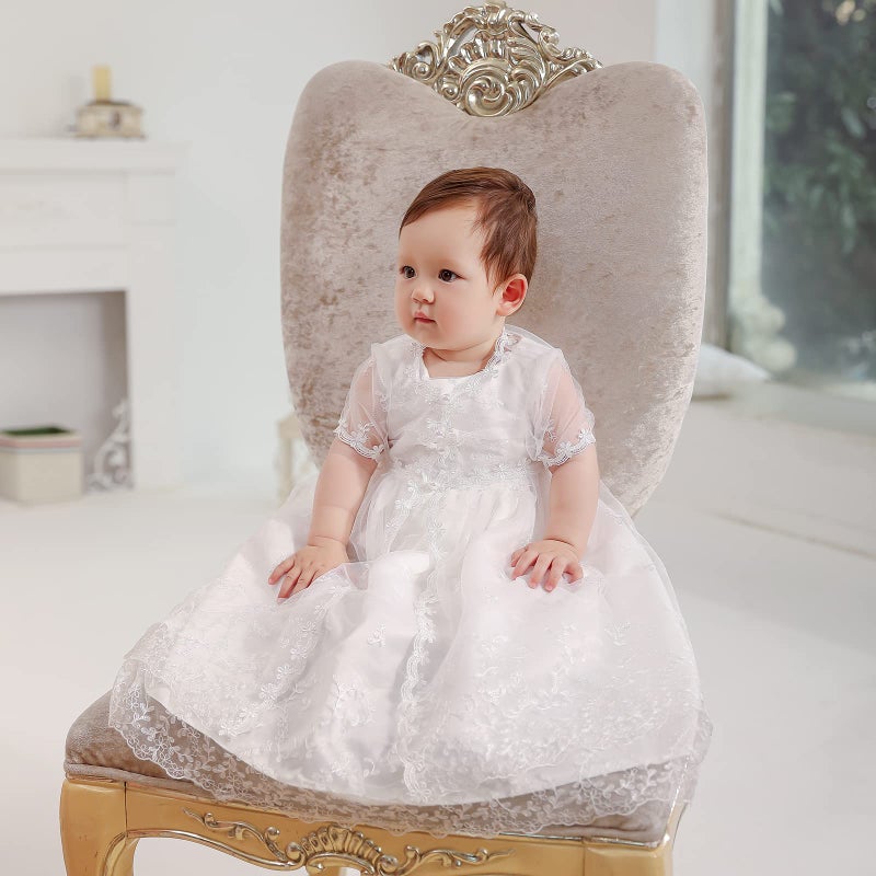 DPKM Baby Girls Christening Dress 4PCS Newborn Tulle Baptism Gown Outfit for Birthday Party - Image 4
