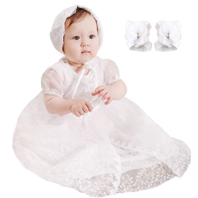 DPKM Baby Girls Christening Dress 4PCS Newborn Tulle Baptism Gown Outfit for Birthday Party - Image 1