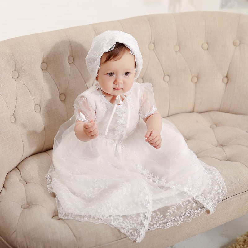DPKM Baby Girls Christening Dress 4PCS Newborn Tulle Baptism Gown Outfit for Birthday Party - Image 3