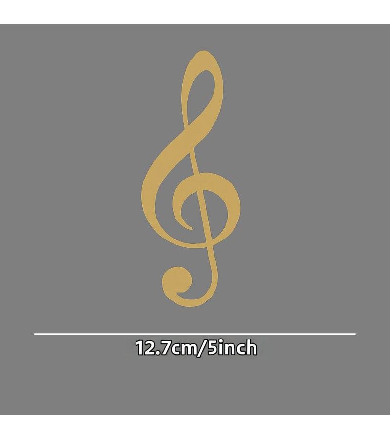 1pc Car Vinyl Decal Golden Treble Clef With White Dashed Outline Self Adhesive Waterproof Durable For Car Windows Body Laptops Helmets Skateboards Smooth Surfaces Music Notation Sticker - Image 2