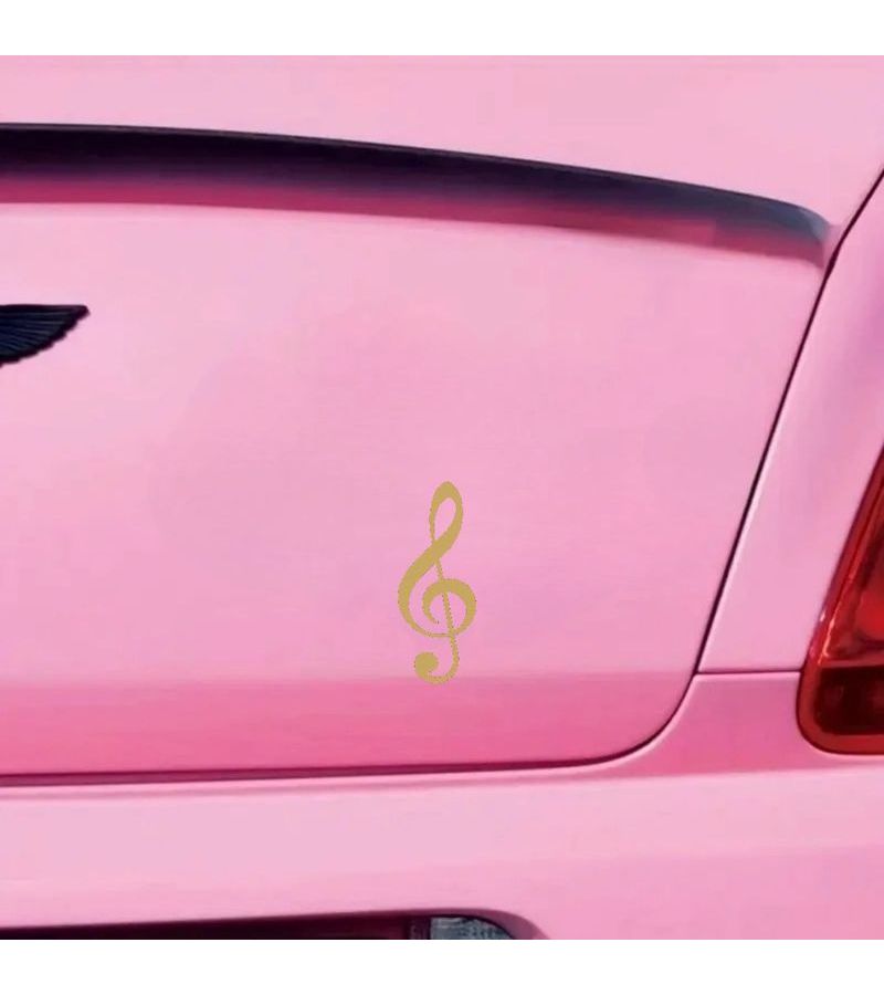 1pc Car Vinyl Decal Golden Treble Clef With White Dashed Outline Self Adhesive Waterproof Durable For Car Windows Body Laptops Helmets Skateboards Smooth Surfaces Music Notation Sticker - Image 3