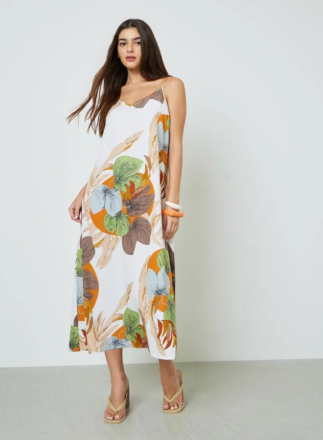 Take Two Floral Print Strappy Midi Dress
