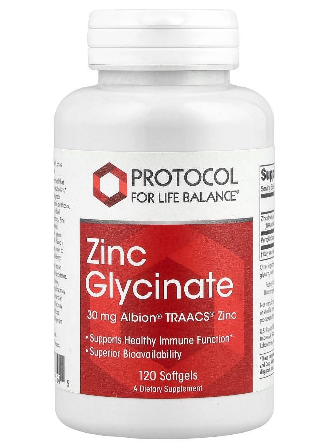 Zinc Glycinate 30 mg 120 Softgels