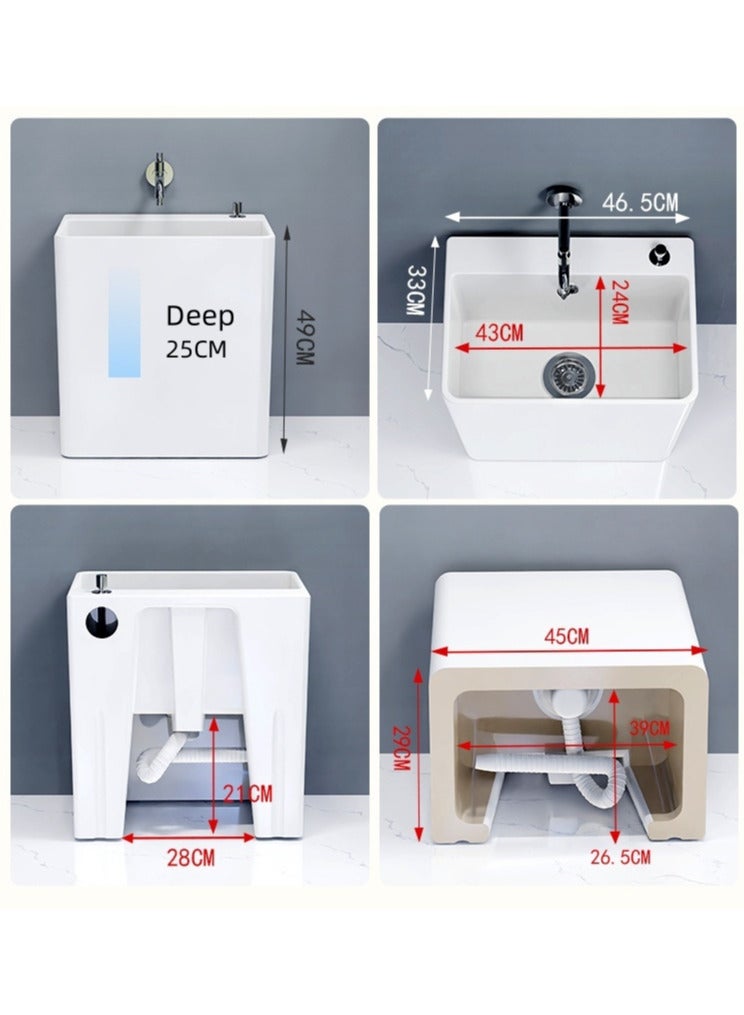 AUTOYSUR حوض ممسحة، حوض خدمة ممسحة سيراميكي مع رف قابل للإزالة، وزر تصريف وصنبور، مجموعة حوض غسيل أرضي للحمام والشرفة وغرفة الغسيل - Image 3