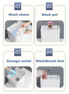 AUTOYSUR Mop Sink, Ceramic Mop Service Basin with Removable Shelf,Drain Botton and Faucet, Floor Utility Sink Tub Kit for Bathroom,Balcony,Laundry Room (T8)  - Image 4