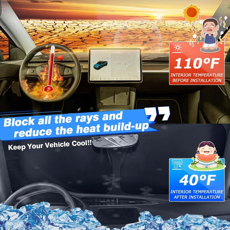 Canvcle Windshield Sun Shade for GMC Yukon 2021-2023 2024 Thicken 6-Layer Foldable Front Window Sunshade Sun Visor Protector Block UV Rays Keep Vehicle Cool - Image 2