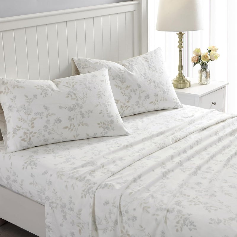 LAURA ASHLEY - Queen Sheet Set, Cotton Flannel Bedding, Brushed for Extra Softness & Comfort (Fawna Grey, Queen) - Image 2
