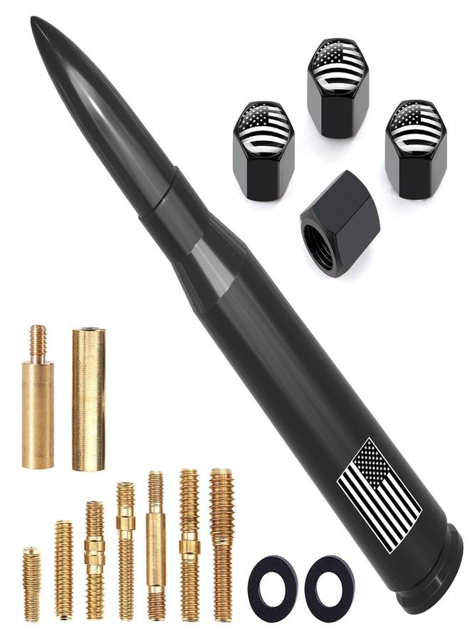 Engirette Car Truck Antenna with Valve Stem Caps American Flag, Universal Vehicle Short Replacement Mast for GMC Chevy Silverado 1500 2500 3500 HD Avalanche Ford F150 F250 F350 Super Duty Raptor Pickup, Black - Image 1