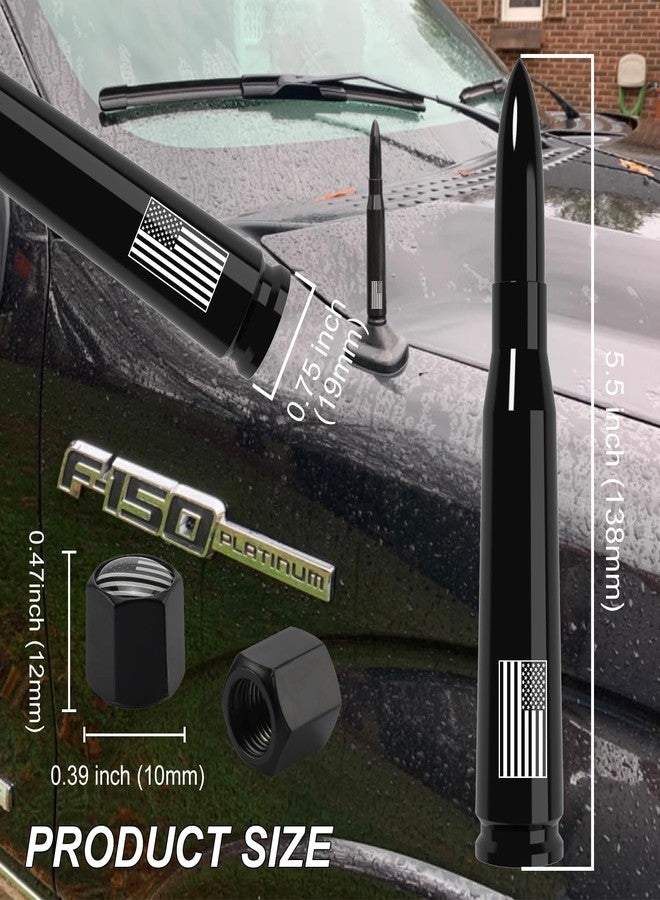 Engirette Car Truck Antenna with Valve Stem Caps American Flag, Universal Vehicle Short Replacement Mast for GMC Chevy Silverado 1500 2500 3500 HD Avalanche Ford F150 F250 F350 Super Duty Raptor Pickup, Black - Image 2