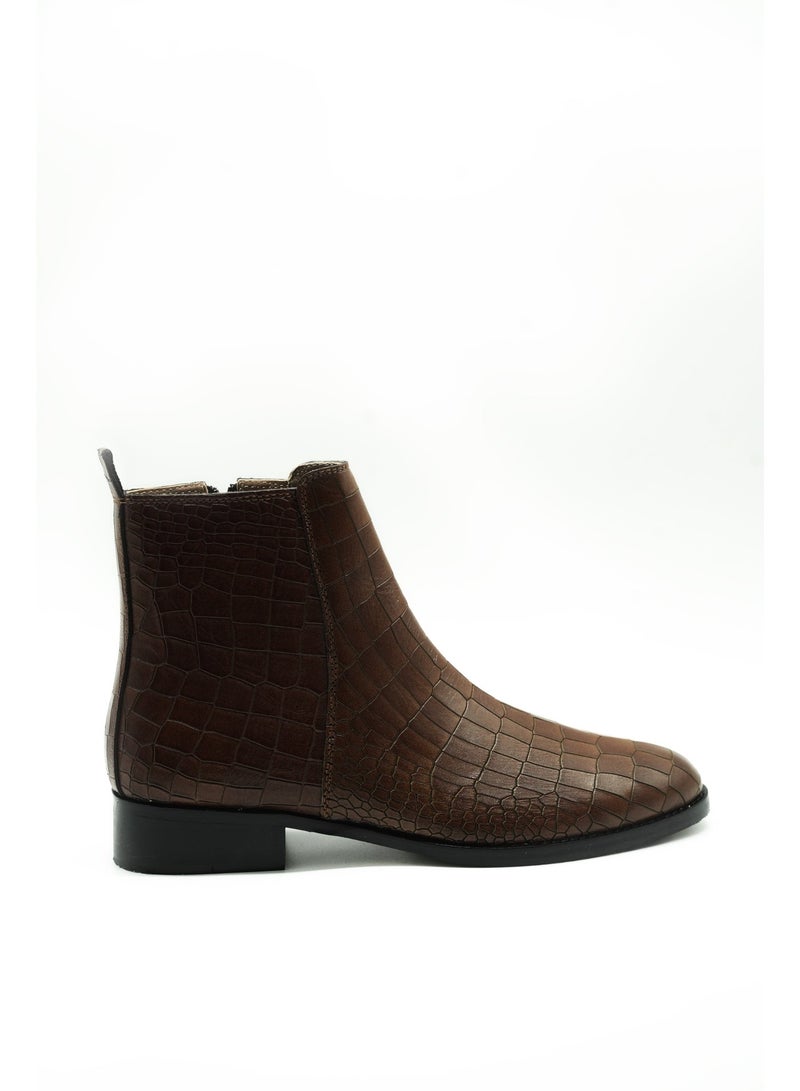 Brenvick Vittorio Men's Brown Premium Croc Chelsea Boots - Side Zipper Embossed Leather Ankle Boots - Image 3