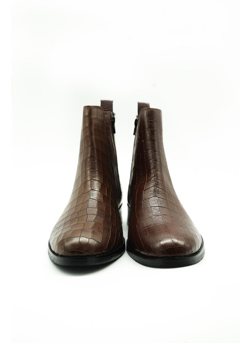 Brenvick Vittorio Men's Brown Premium Croc Chelsea Boots - Side Zipper Embossed Leather Ankle Boots - Image 4