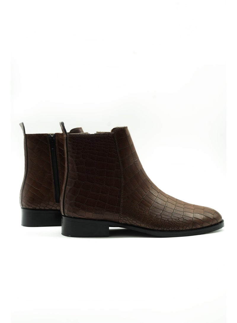 Brenvick Vittorio Men's Brown Premium Croc Chelsea Boots - Side Zipper Embossed Leather Ankle Boots - Image 5
