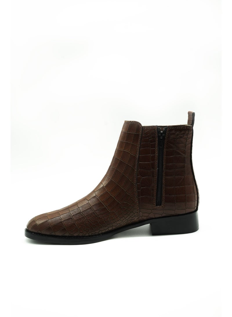 Brenvick Vittorio Men's Brown Premium Croc Chelsea Boots - Side Zipper Embossed Leather Ankle Boots - Image 1