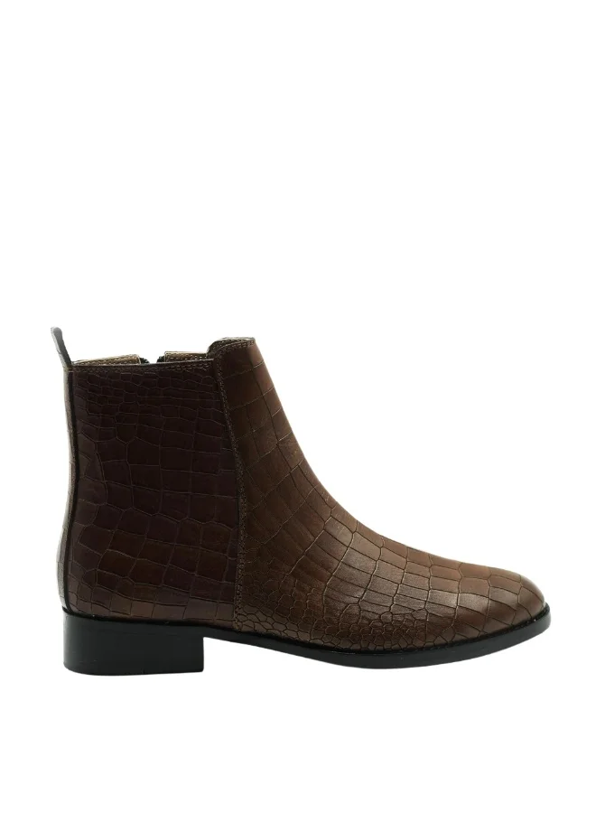 Brenvick Brenvick Vittorio Men's Tan Round Toe Premium Croc Chelsea Boots - Side Zipper Embossed Leather Ankle Boots