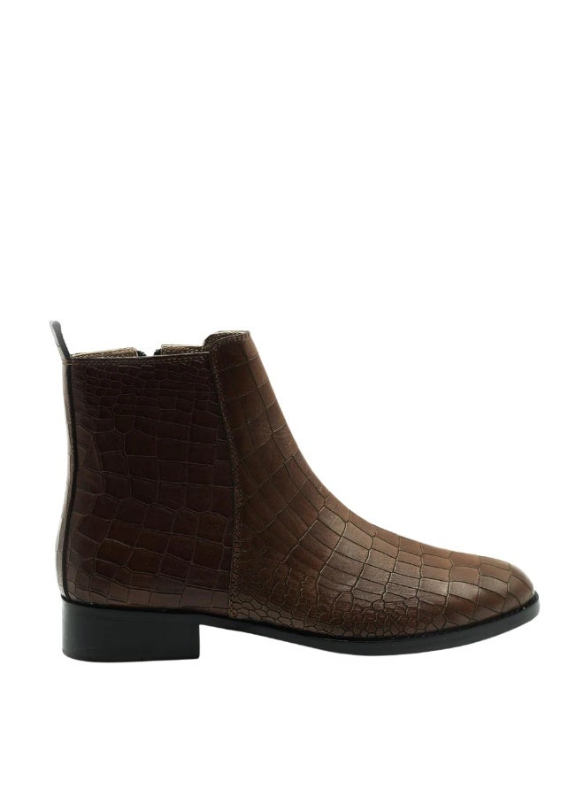 Brenvick Vittorio Men's Tan Round Toe Premium Croc Chelsea Boots - Side Zipper Embossed Leather Ankle Boots - Image 1