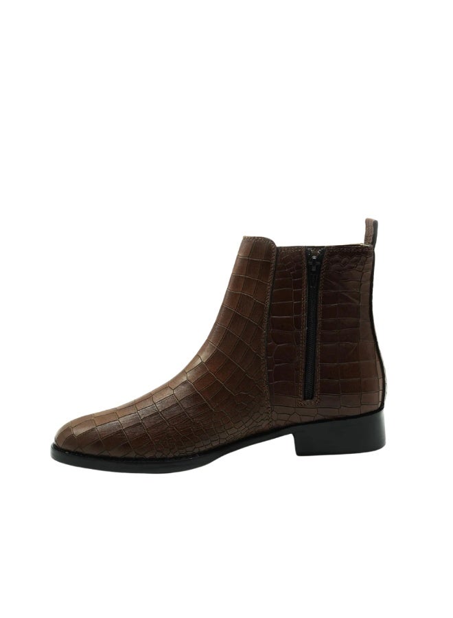 Brenvick Vittorio Men's Tan Round Toe Premium Croc Chelsea Boots - Side Zipper Embossed Leather Ankle Boots - Image 2