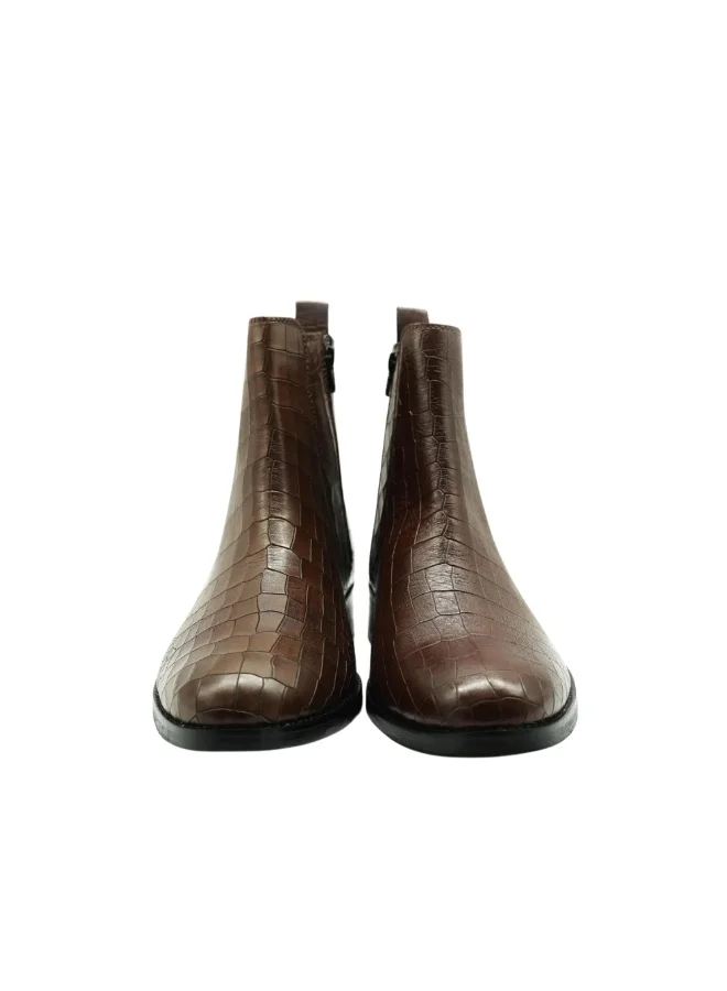 Brenvick Tan Brenvick Vittorio Men's Tan Round Toe Premium Croc Chelsea Boots - Side Zipper Embossed Leather Ankle Boots for Men | Best Price UAE