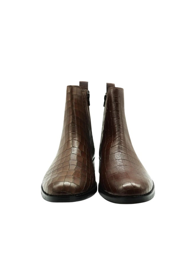 Brenvick Vittorio Men's Tan Round Toe Premium Croc Chelsea Boots - Side Zipper Embossed Leather Ankle Boots - Image 4