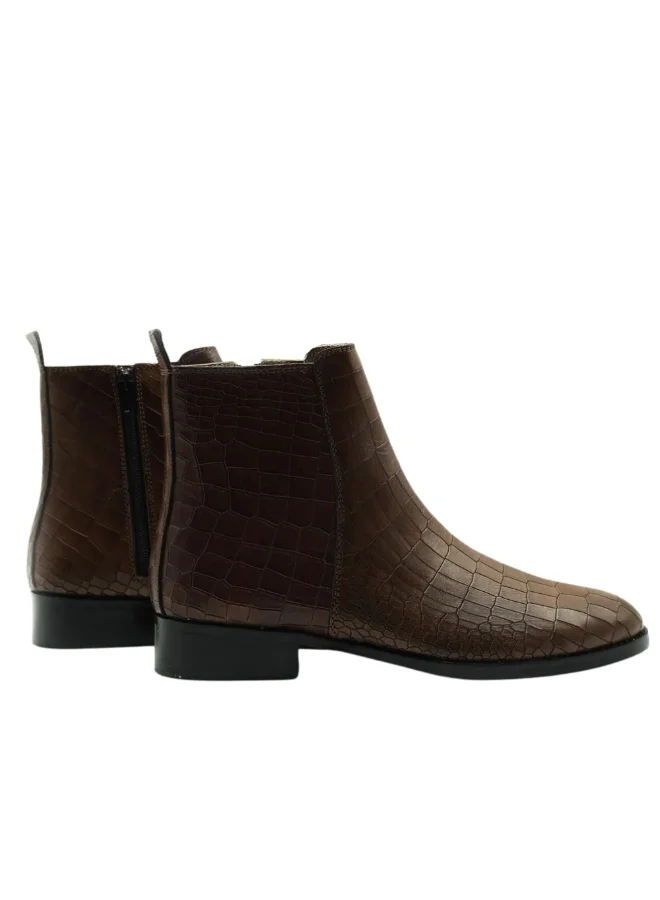 Brenvick Tan Brenvick Vittorio Men's Tan Round Toe Premium Croc Chelsea Boots - Side Zipper Embossed Leather Ankle Boots for Men | Best Price UAE