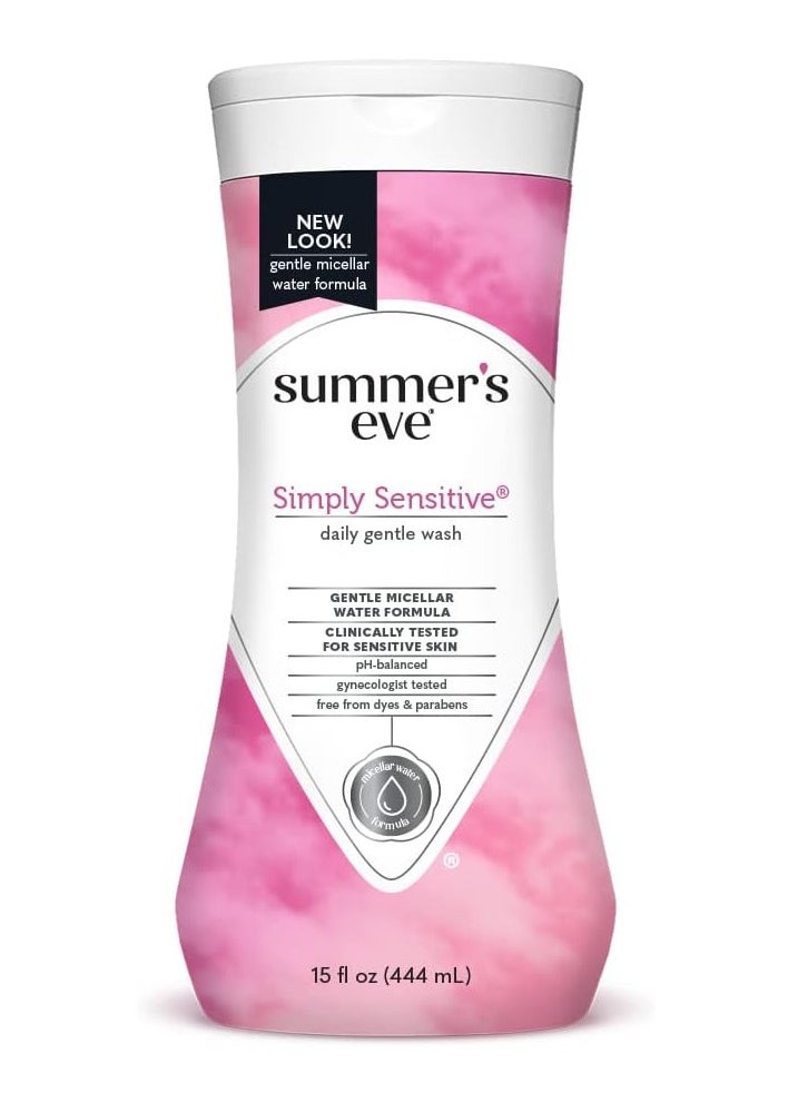 Summer's Eve Simple Sensitive Daily Feminine Wash with Gentle Micellar Water Formula pH Balance Cleansing Wash for Women 444ml 