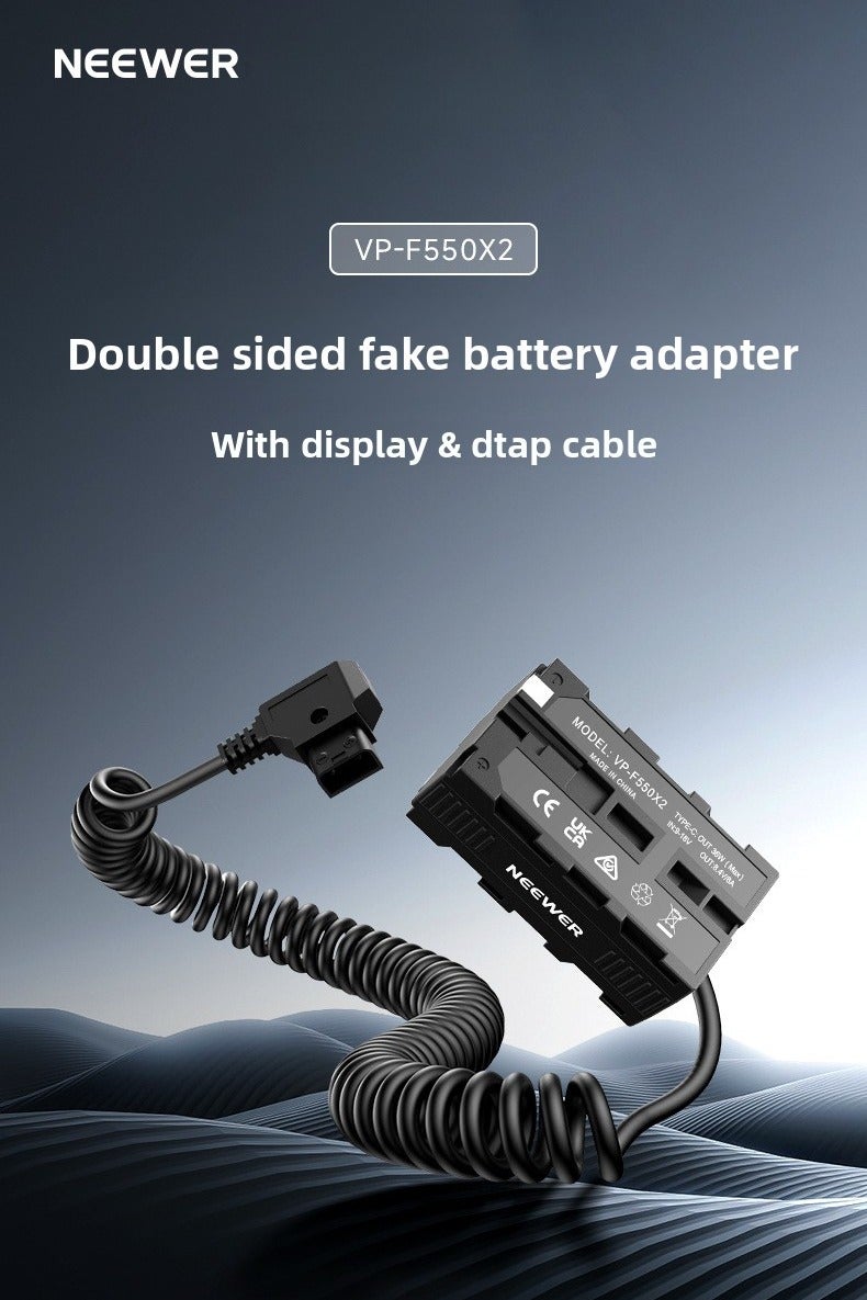 Neewer D-TAP to Dual-Sided NP-F550 Dummy Battery, Camera Monitor & Wireless Video Transmitter Power Supply, CNC Aluminum Frame, Type-C PD 36W Input, Real-Time Voltage Display, Multi-Device Compatible - Image 1