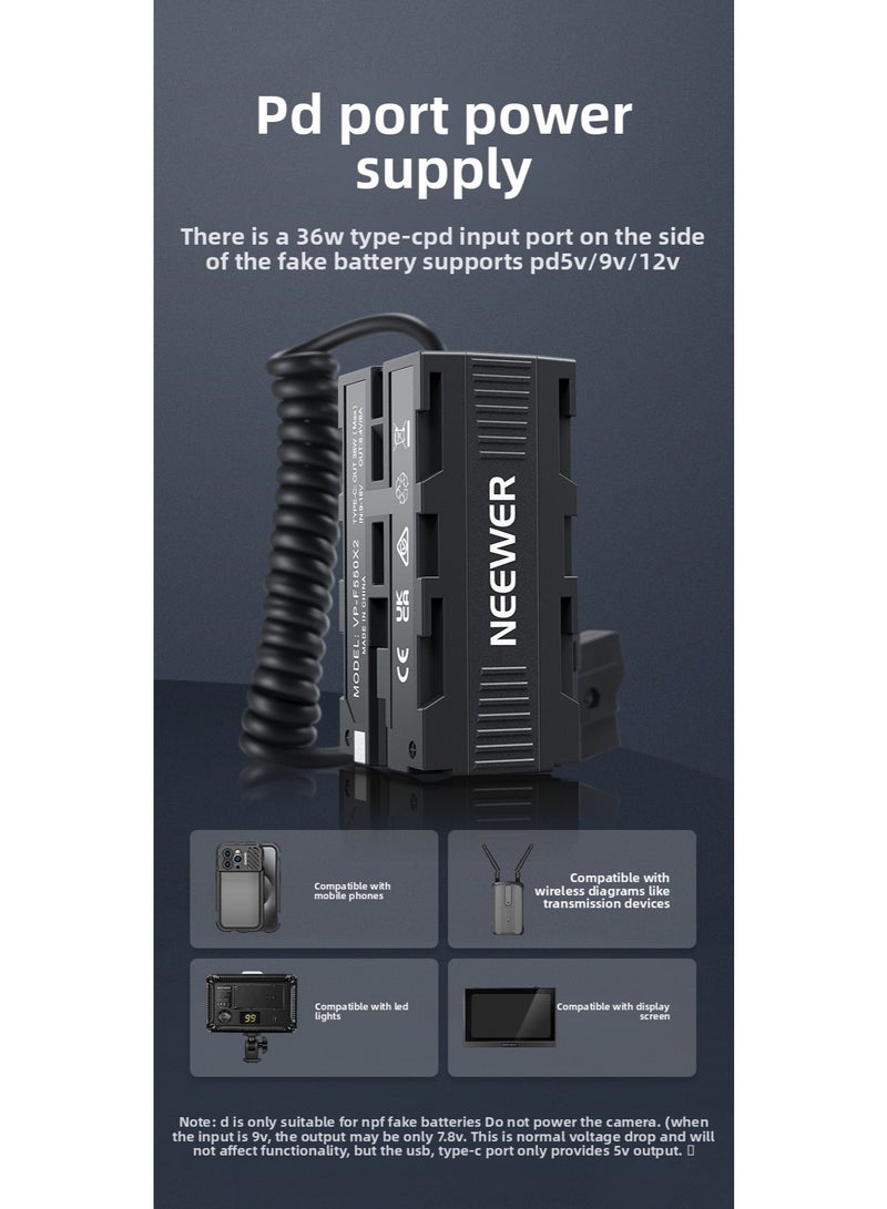 Neewer D-TAP to Dual-Sided NP-F550 Dummy Battery, Camera Monitor & Wireless Video Transmitter Power Supply, CNC Aluminum Frame, Type-C PD 36W Input, Real-Time Voltage Display, Multi-Device Compatible - Image 4
