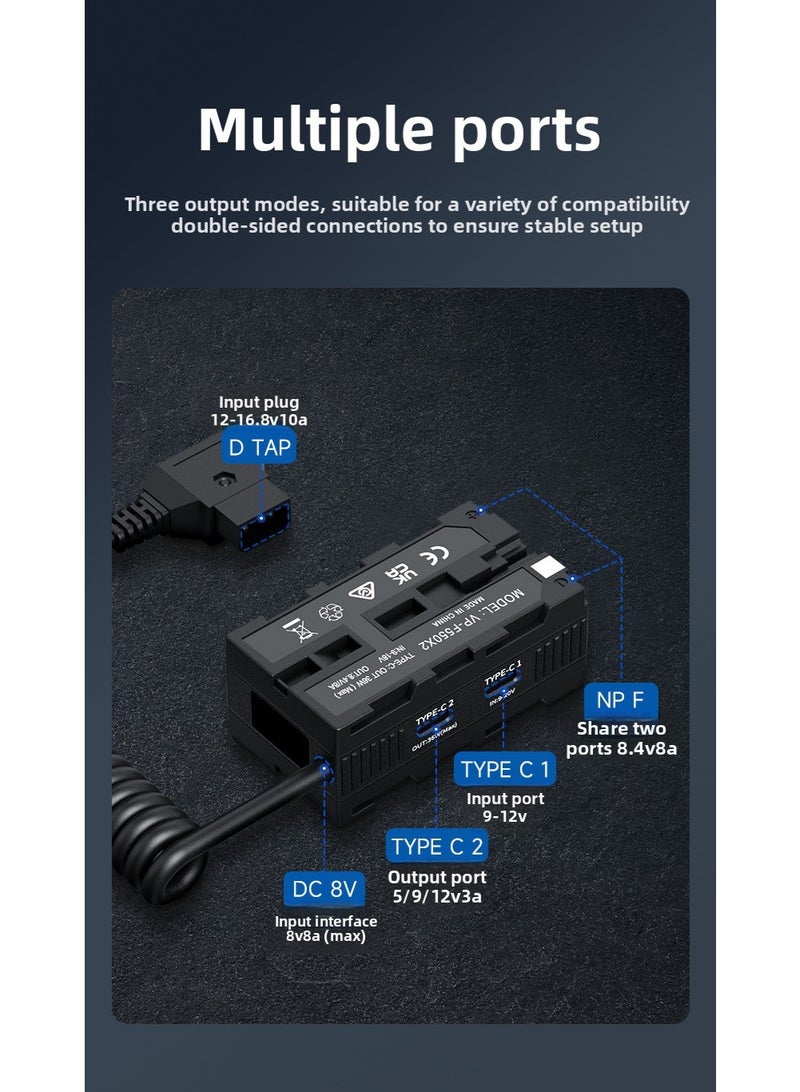 Neewer D-TAP to Dual-Sided NP-F550 Dummy Battery, Camera Monitor & Wireless Video Transmitter Power Supply, CNC Aluminum Frame, Type-C PD 36W Input, Real-Time Voltage Display, Multi-Device Compatible - Image 2