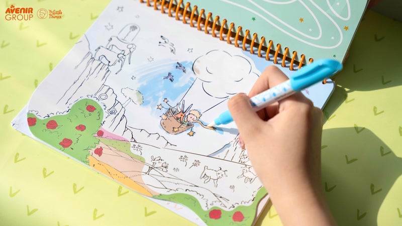 Avenir - The Little Prince Magic Water Painting Set – 6 Reusable Cards, 140 Removable Stickers & Refillable Pen | Mess-Free Water Coloring Book for Kids | Travel Art Toy - Image 5
