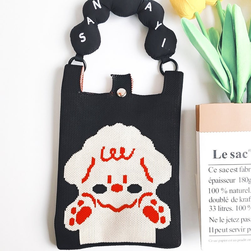 South Korea Ins Shoulder Crossbody Mobile Phone Bag Cute Cat Knitted Handbag Women'S Fashion All-Match - Image 2