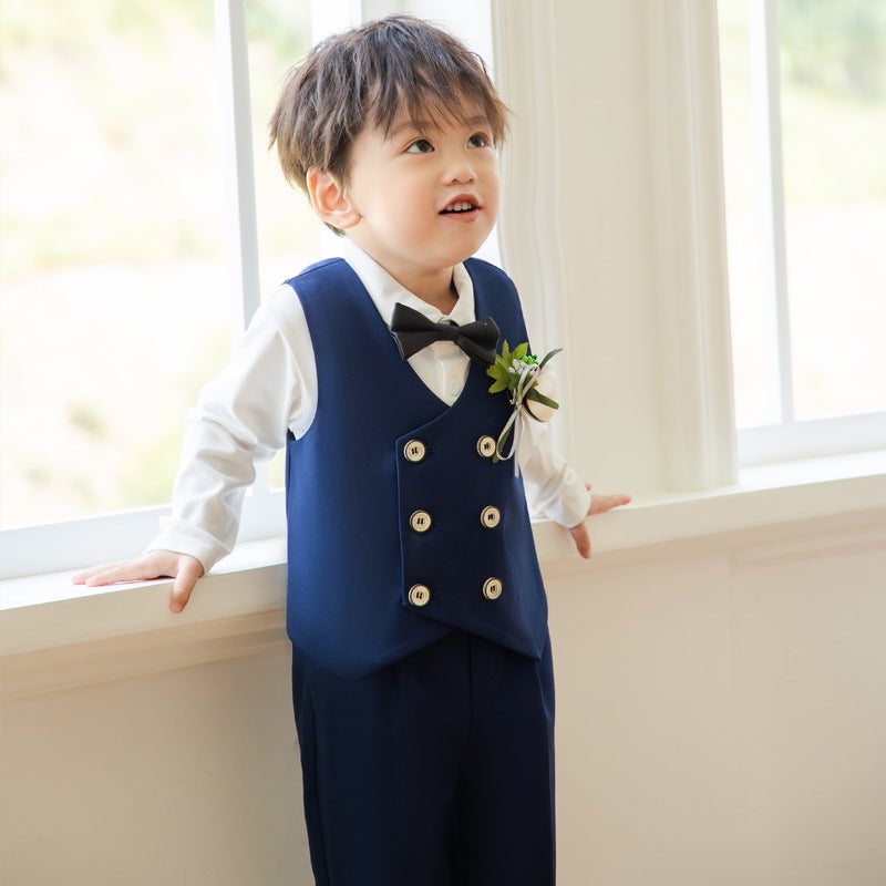 Children's suit autumn new boys solid color vest two-piece baby birthday dress a generation of hair - Image 5
