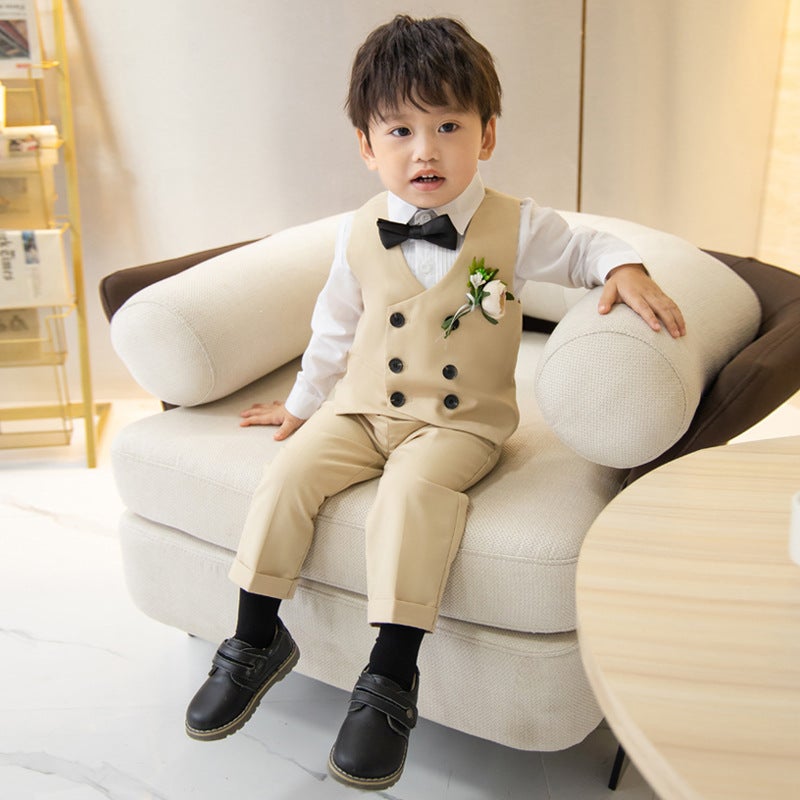 Children's suit autumn new boys solid color vest two-piece baby birthday dress a generation of hair - Image 3