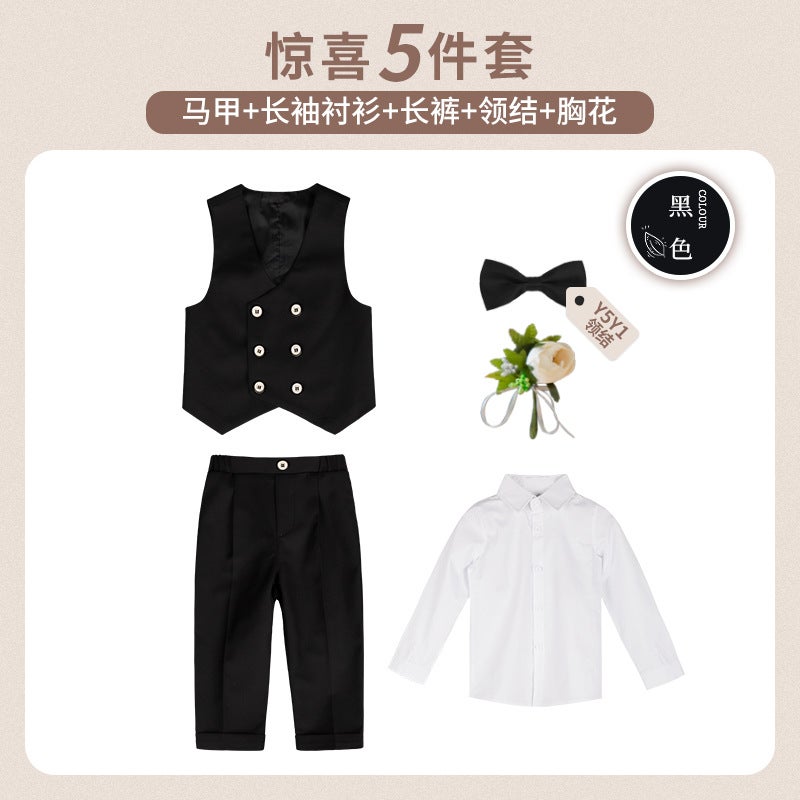 Children's suit autumn new boys solid color vest two-piece baby birthday dress a generation of hair - Image 1