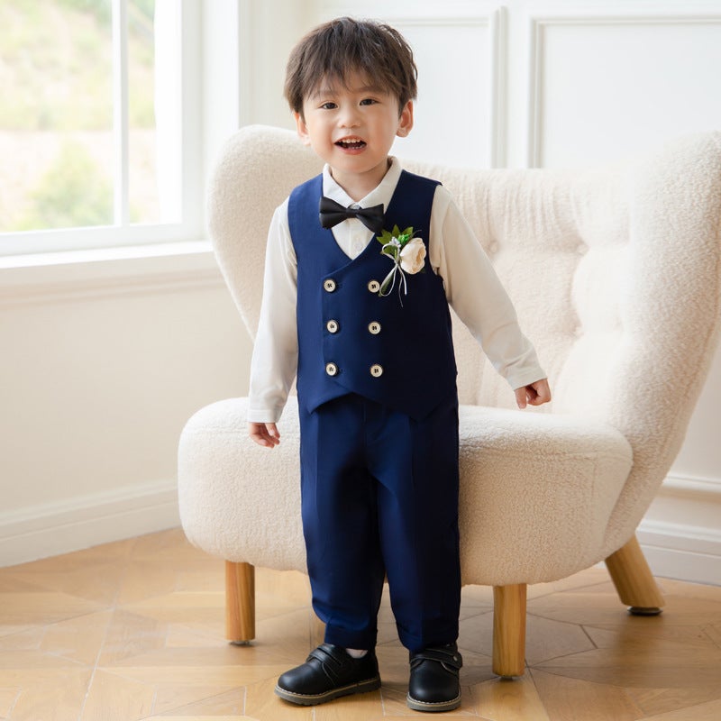 Children's suit autumn new boys solid color vest two-piece baby birthday dress a generation of hair - Image 2
