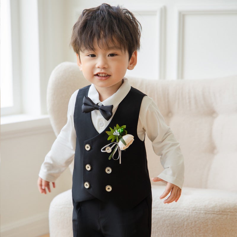 Children's suit autumn new boys solid color vest two-piece baby birthday dress a generation of hair - Image 4