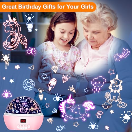 MOKOQI Kid Unicorn Night Light for Girls, and Baby Bear Night Lights Rotating Light Projector with Timer Color Changing Birthday Gifts for 3-5-10 Year Old Girls - Image 2