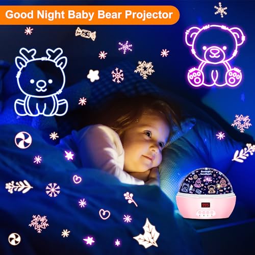 MOKOQI Kid Unicorn Night Light for Girls, and Baby Bear Night Lights Rotating Light Projector with Timer Color Changing Birthday Gifts for 3-5-10 Year Old Girls - Image 3