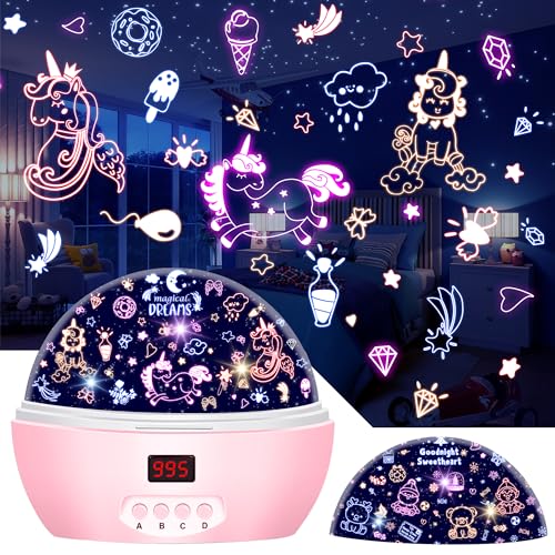 MOKOQI Kid Unicorn Night Light for Girls, and Baby Bear Night Lights Rotating Light Projector with Timer Color Changing Birthday Gifts for 3-5-10 Year Old Girls - Image 1