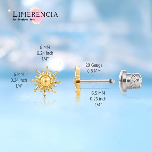 limerencia 20G Hypoallergenic Titanium Screw Back Earrings G23 Implant Grade F136 Piercing Post for Sensitive Ears Tragus Helix Cartilage - Image 3