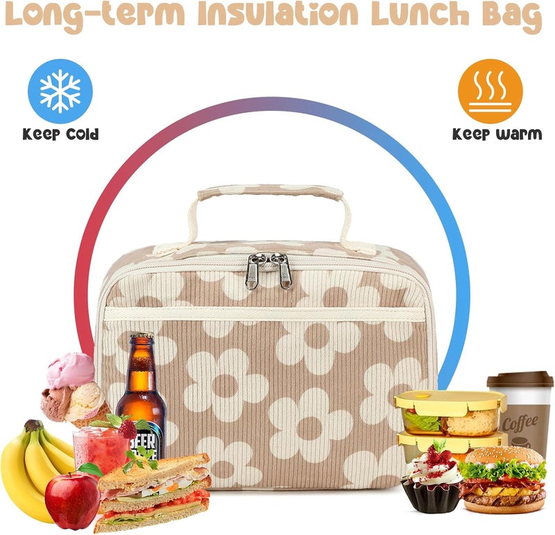 BLUBOON Kids Girls Lunch Bag Insulated Lunch Box for school Corduroy Lunch Cooler Organizer School Kids Lunch Tote - Image 4