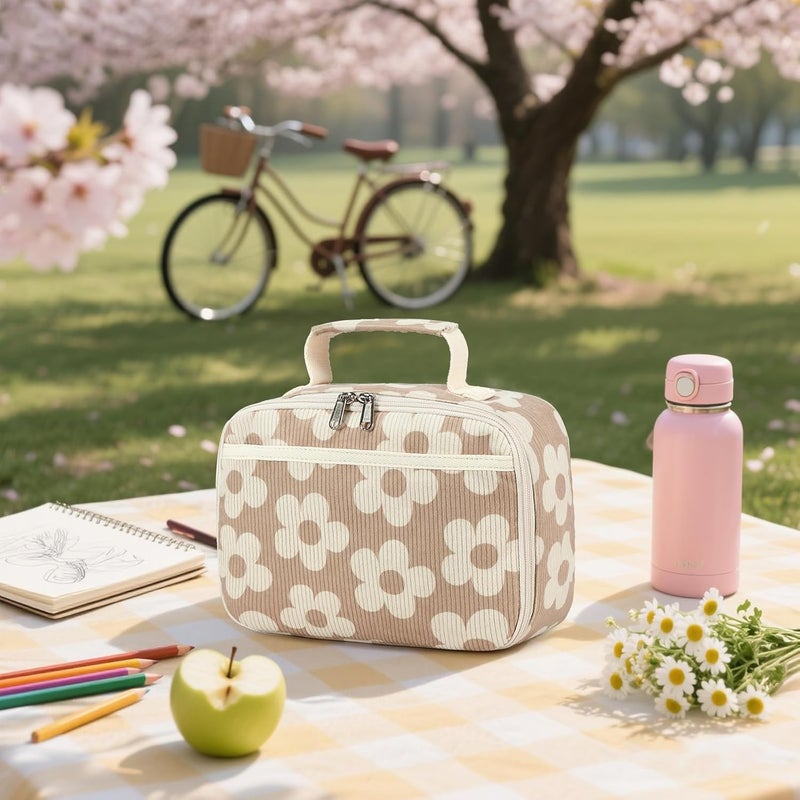 BLUBOON Kids Girls Lunch Bag Insulated Lunch Box for school Corduroy Lunch Cooler Organizer School Kids Lunch Tote - Image 5