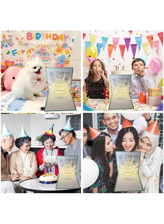 واي جيه بطاقات عيد ميلاد ثلاثية الأبعاد، بطاقة كعكة عيد ميلاد بإضاءة LED دافئة وتشغيل الموسيقى، بطاقات تهنئة موسيقية كهدية للنساء، الأم، الزوجة، الأخت، الفتاة - Image 5