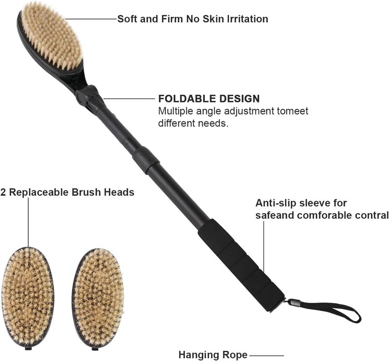 EASACE 30 Back Scrubber Brush for Shower Soft and Stiff Bristles Adjustable Head Long Handle Replacement Brush Head - Image 2
