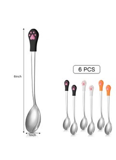 Patelai 6 Pieces Dog Cat Can Food Spoon Pet Stainless Steel Food Spoon With Cute Cat Claw Silicone Handle (White, Black, Orange)  - Image 2