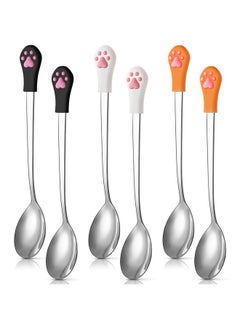 Patelai 6 Pieces Dog Cat Can Food Spoon Pet Stainless Steel Food Spoon With Cute Cat Claw Silicone Handle (White, Black, Orange)  - Image 1
