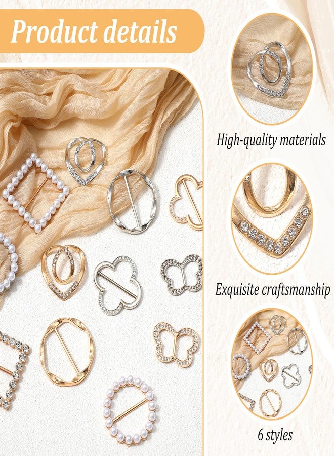 مولين مجموعة مولين من 12 قطعة من مشابك ربطات الوشاح والقمصان للنساء، مشابك معدنية دائرية أنيقة على شكل زر معقود، مشبك ربطة قميص دائري، مشبك ربطة ملابس، مشبك جانبي لشد الخصر (ذهبي، فضي). - Image 4