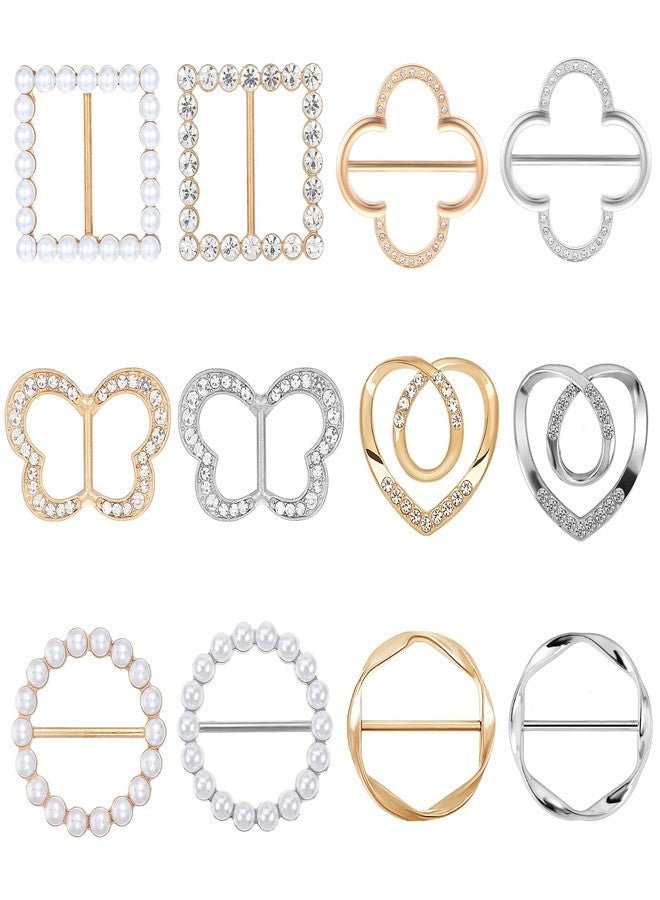 مولين مجموعة مولين من 12 قطعة من مشابك ربطات الوشاح والقمصان للنساء، مشابك معدنية دائرية أنيقة على شكل زر معقود، مشبك ربطة قميص دائري، مشبك ربطة ملابس، مشبك جانبي لشد الخصر (ذهبي، فضي). - Image 1